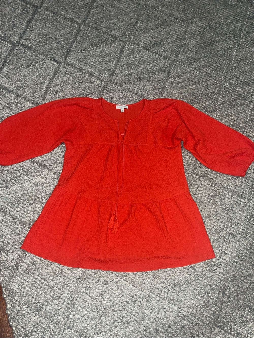 CALLIGRAPHIE Red Textured Tie-Front Top